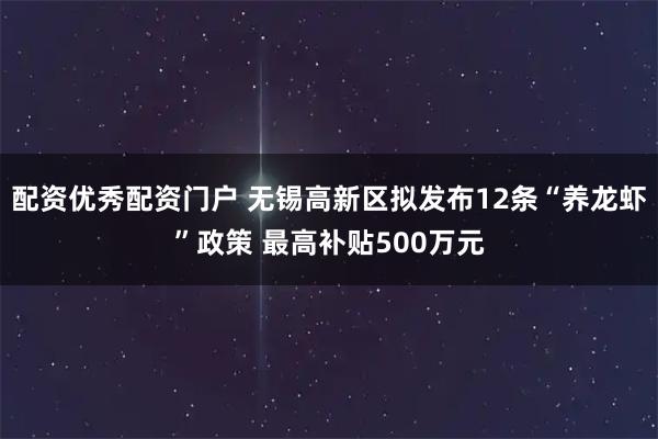 配资优秀配资门户 无锡高新区拟发布12条“养龙虾”政策 最高补贴500万元